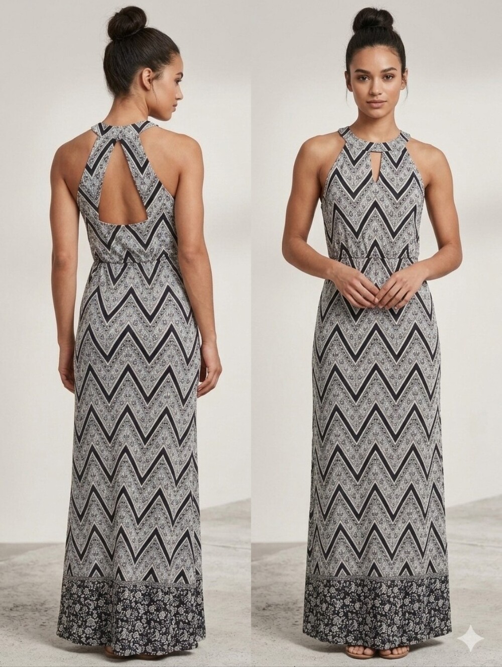 Three Hearts Black and White Chevron Maxi Dress